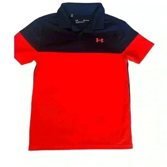 Under Armour Boys l Blocked Performance Polo size M 10/12 color is orange red - Picture 1 of 4